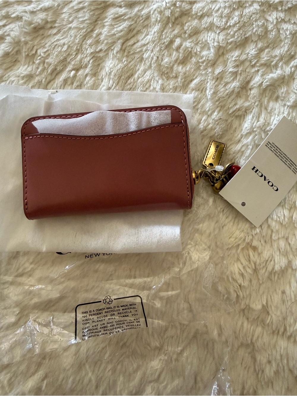 COACH Spazzolato Essential Small Zip Around Card Case with charms Peony pink - Picture 4 of 5